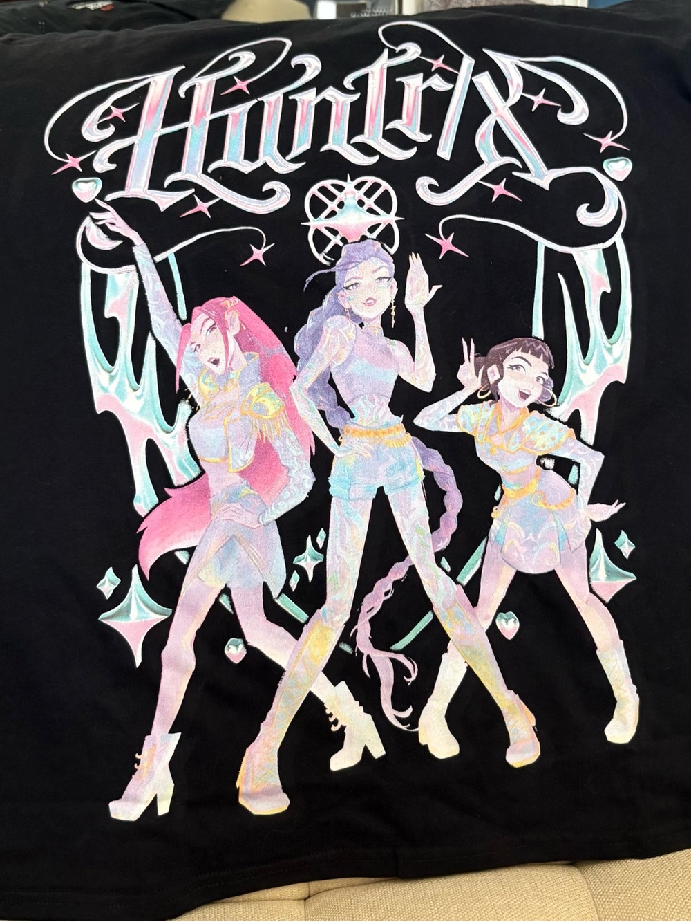Netflix K-Pop Demon Hunters Black Tee with Pastel Pink, Lavender & Mint